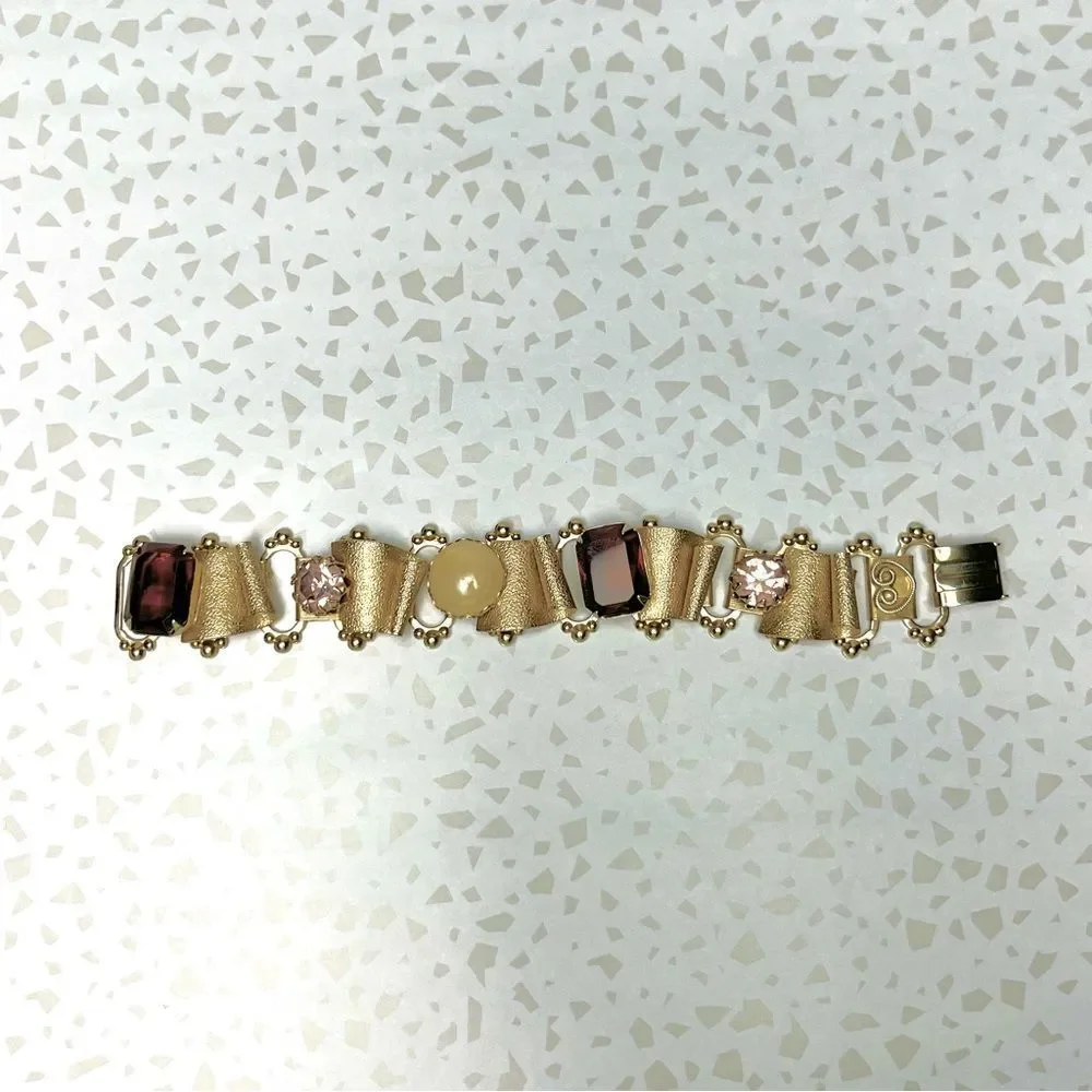 Vintage Victorian Style Book Chain Bracelet with Purple Rhinestones
